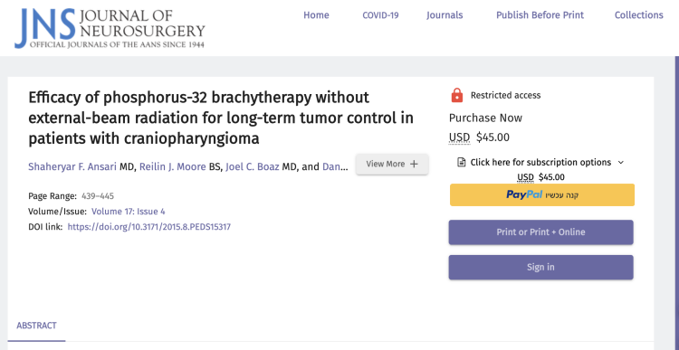 Efficacy of phosphorus-32 brachytherapy without external-beam radiation for long-term tumor control in patients with craniopharyngioma