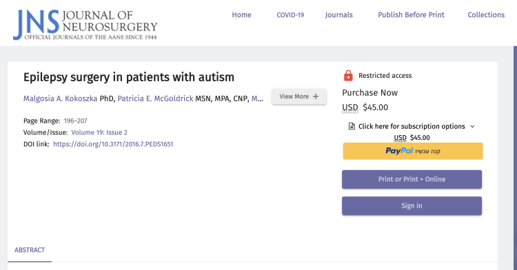 Epilepsy surgery in patients with autism