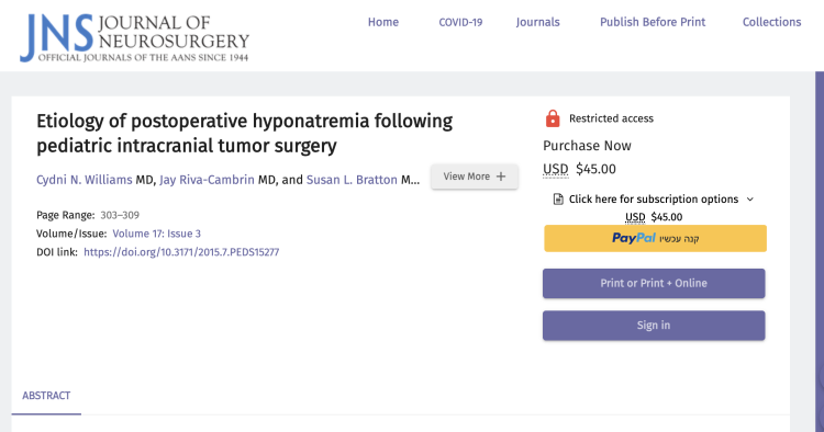 Etiology of postoperative hyponatremia following pediatric intracranial tumor surgery