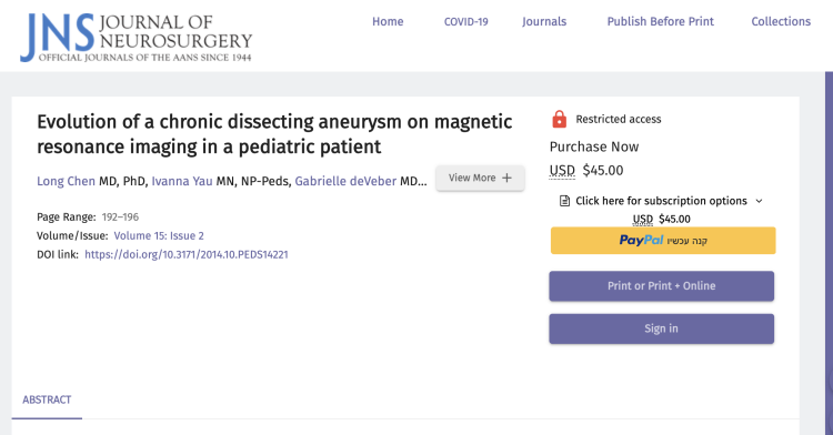 Evolution of a chronic dissecting aneurysm on magnetic resonance imaging in a pediatric patient