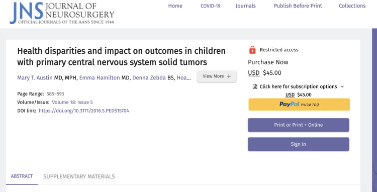 Health disparities and impact on outcomes in children with primary central nervous system solid tumors