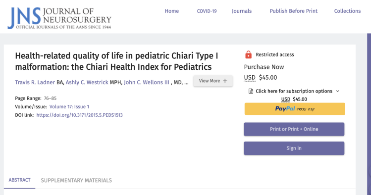 Health-related quality of life in pediatric Chiari Type I malformation: the Chiari Health Index for Pediatrics