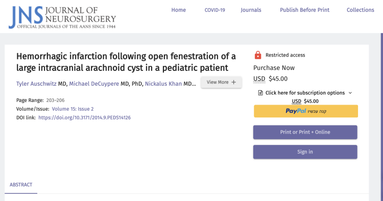 Hemorrhagic infarction following open fenestration of a large intracranial arachnoid cyst in a pediatric patient