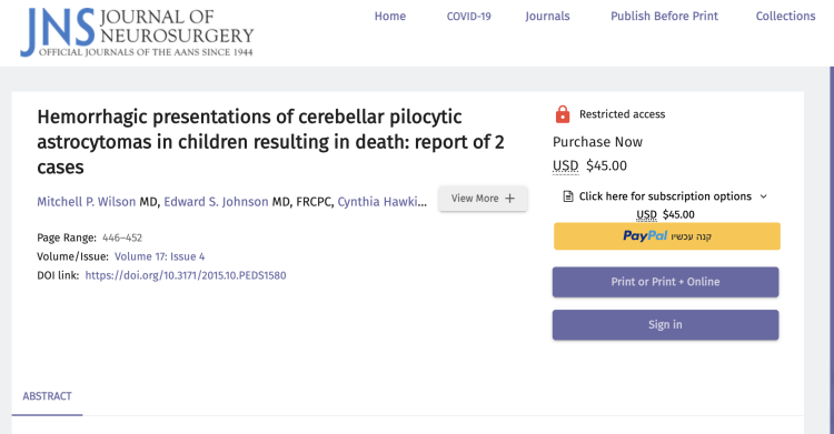 Hemorrhagic presentations of cerebellar pilocytic astrocytomas in children resulting in death: report of 2 cases