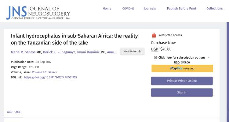 Infant hydrocephalus in sub-Saharan Africa: the reality on the Tanzanian side of the lake