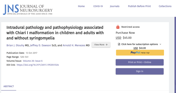 Intradural pathology and pathophysiology associated with Chiari I malformation in children and adults with and without syringomyelia