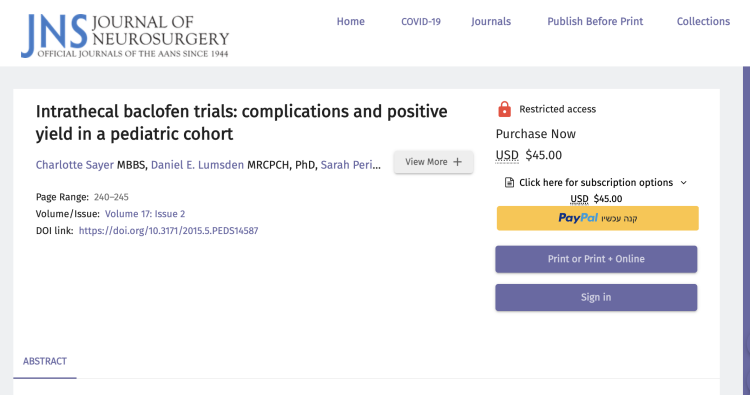 Intrathecal baclofen trials: complications and positive yield in a pediatric cohort