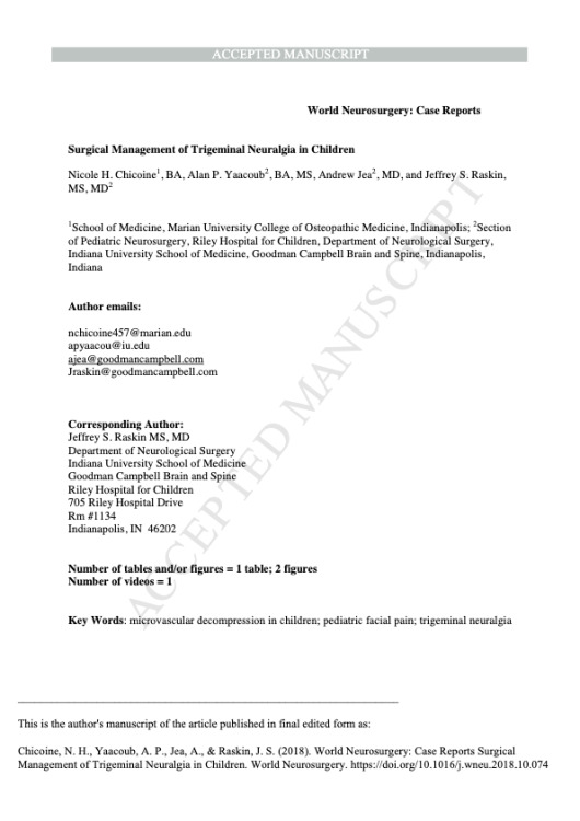 Surgical Management of Trigeminal Neuralgia in Children
