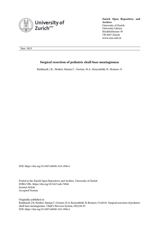 Surgical resection of pediatric skull base meningiomas
