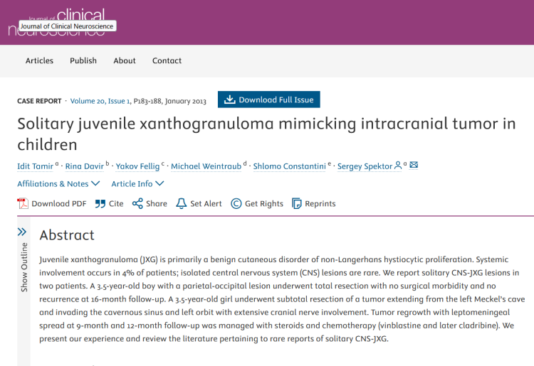 Solitary Juvenile Xanthogranuloma Mimicking Intracranial Tumor in Children
