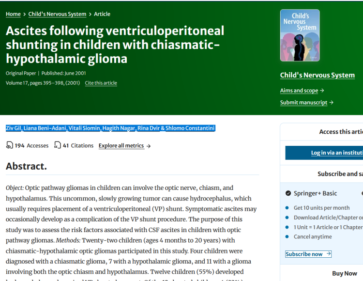 Ascites Following Ventriculoperitoneal Shunting in Children With Chiasmatic-Hypothalamic Glioma