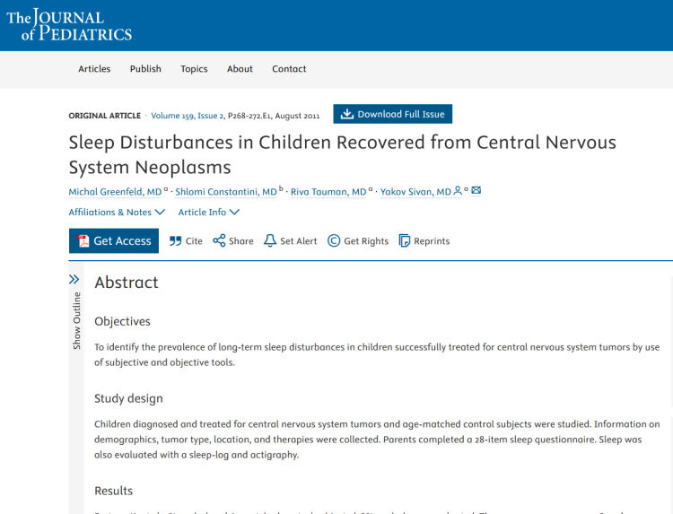 Sleep Disturbances in Children Recovered from Central Nervous System Neoplasms