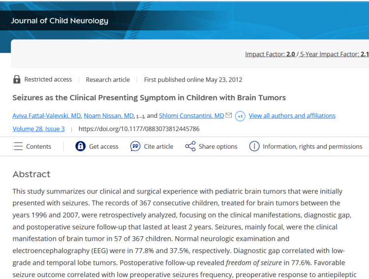 Seizures as the Clinical Presenting Symptom in Children with Brain Tumors