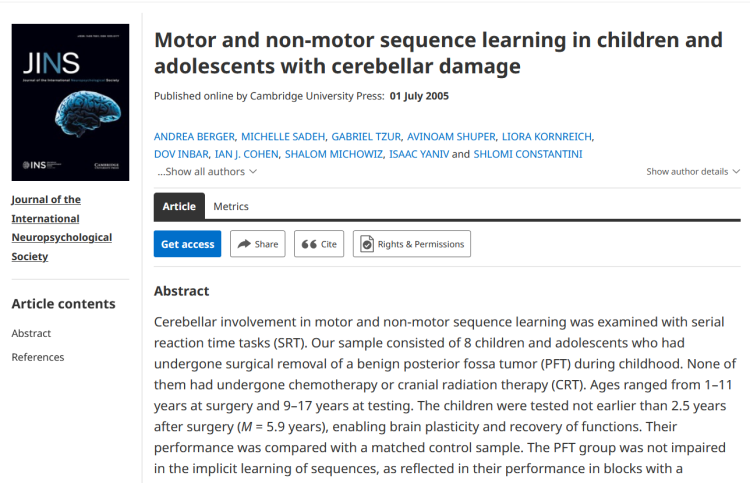 Motor and Non-Motor Sequence Learning in Children and Adolescents with Cerebellar Damage