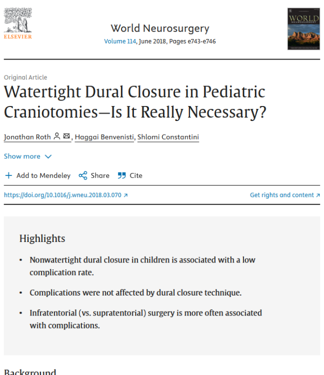 Watertight Dural Closure in Pediatric Craniotomies-Is It Really Necessary?