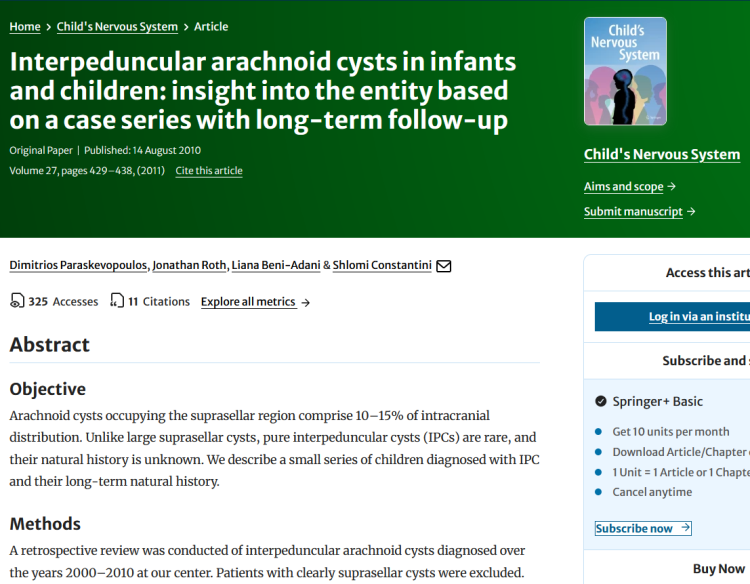 Interpeduncular Arachnoid Cysts in Infants and Children: Insight into the Entity Based on a Case Series with Long-Term Follow-Up