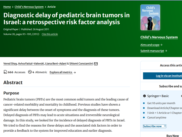 Diagnostic Delay of Pediatric Brain Tumors in Israel: a Retrospective Risk Factor Analysis