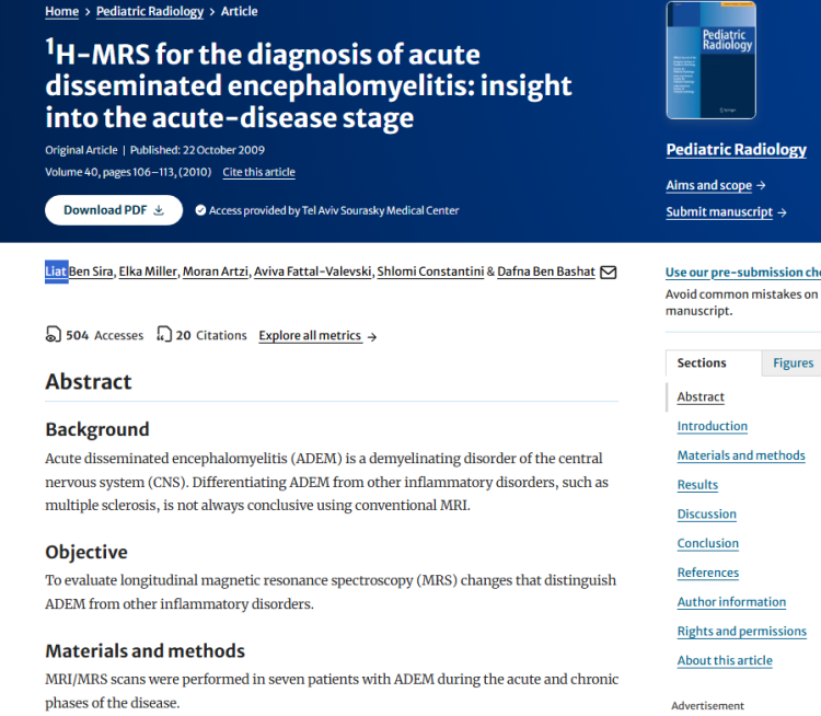 1H-MRS for the Diagnosis of Acute Disseminated Encephalomyelitis ...
