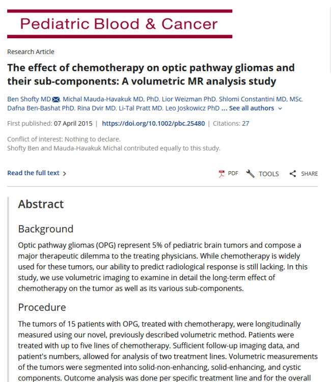 The Effect of Chemotherapy on Optic Pathway Gliomas and their Sub-Components: A Volumetric MR Analysis Study