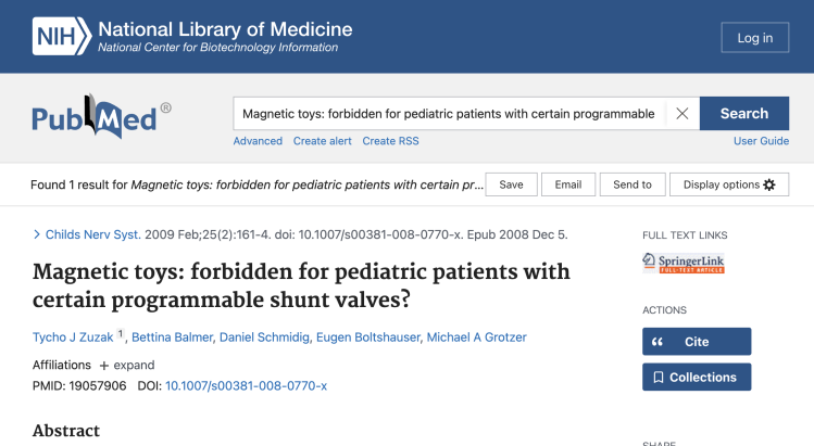 Magnetic toys: forbidden for pediatric patients with certain programmable shunt valves?