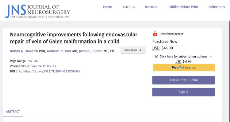 Neurocognitive improvements following endovascular repair of vein of Galen malformation in a child