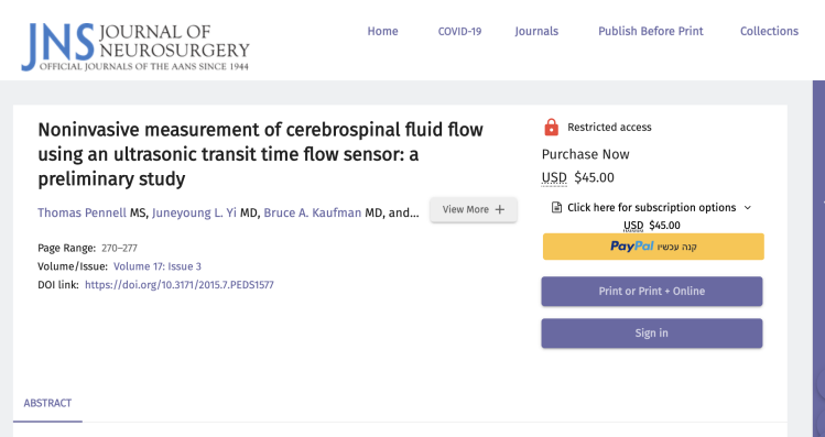 Noninvasive measurement of cerebrospinal fluid flow using an ultrasonic transit time flow sensor: a preliminary study