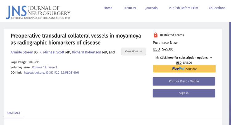 Preoperative transdural collateral vessels in moyamoya as radiographic biomarkers of disease