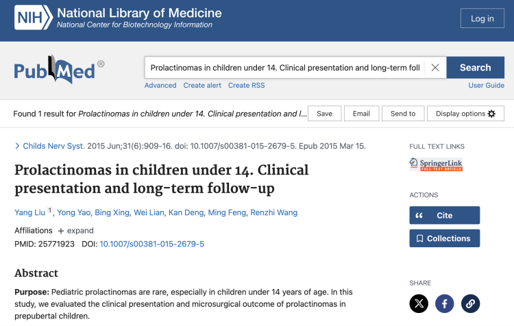 Prolactinomas in children under 14. Clinical presentation and long-term follow-up