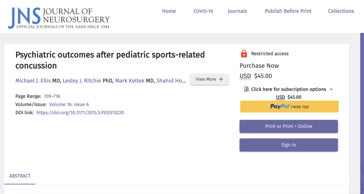 Psychiatric outcomes after pediatric sports-related concussion