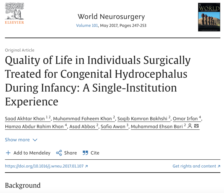 Quality of Life in Individuals Surgically Treated for Congenital Hydrocephalus During Infancy: A Single-Institution Experience