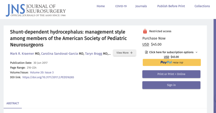 Shunt-dependent hydrocephalus: management style among members of the American Society of Pediatric Neurosurgeons