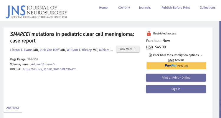 SMARCE1 mutations in pediatric clear cell meningioma: case report