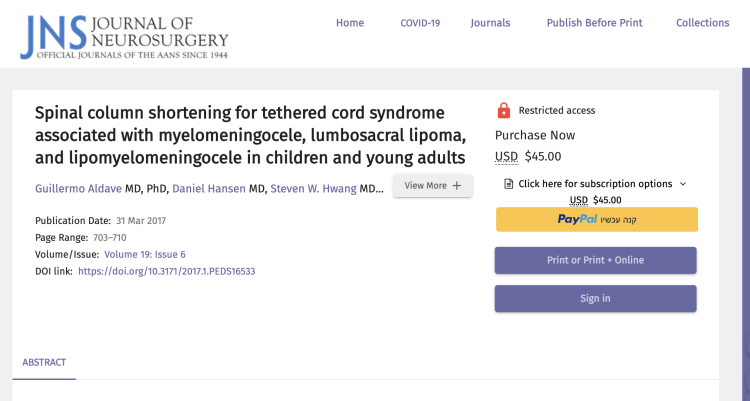Spinal column shortening for tethered cord syndrome associated with myelomeningocele, lumbosacral lipoma, and lipomyelomeningocele in children and young adults