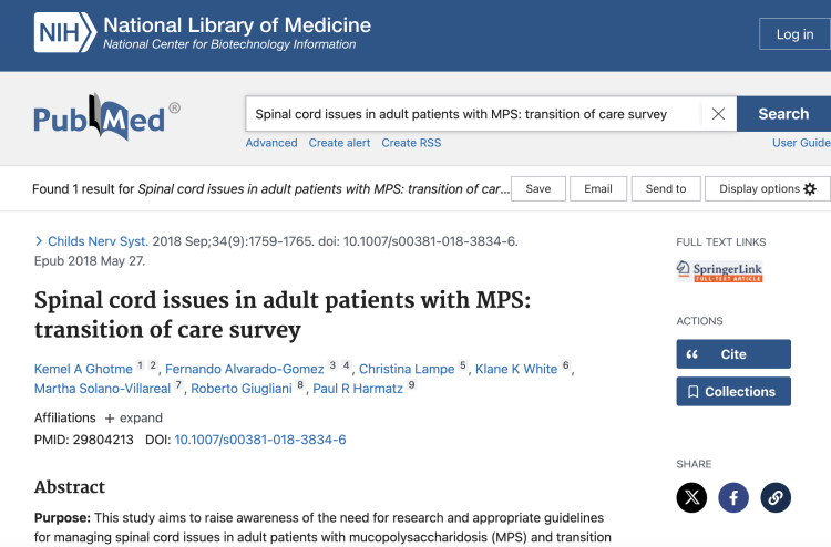 Spinal cord issues in adult patients with MPS: transition of care survey
