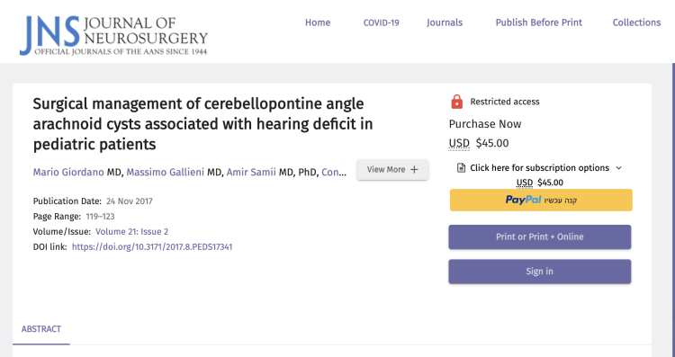 Surgical management of cerebellopontine angle arachnoid cysts associated with hearing deficit in pediatric patients