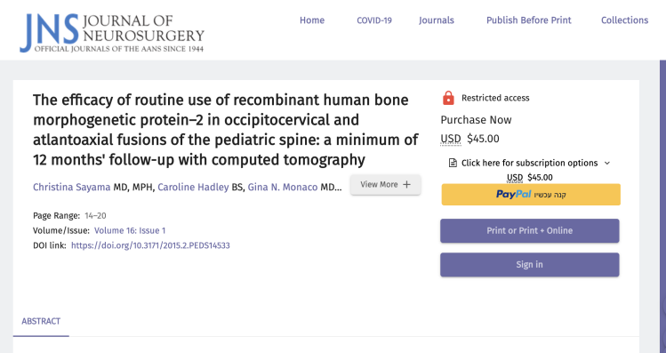 The efficacy of routine use of recombinant human bone morphogenetic protein-2 in occipitocervical and atlantoaxial fusions of the pediatric spine: a minimum of 12 months’ follow-up with computed tomography