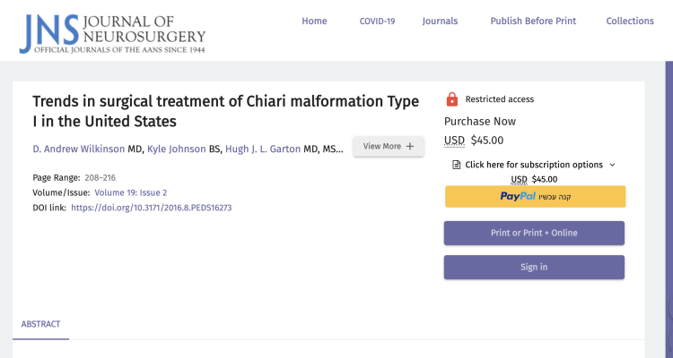 Trends in surgical treatment of Chiari malformation Type I in the United States