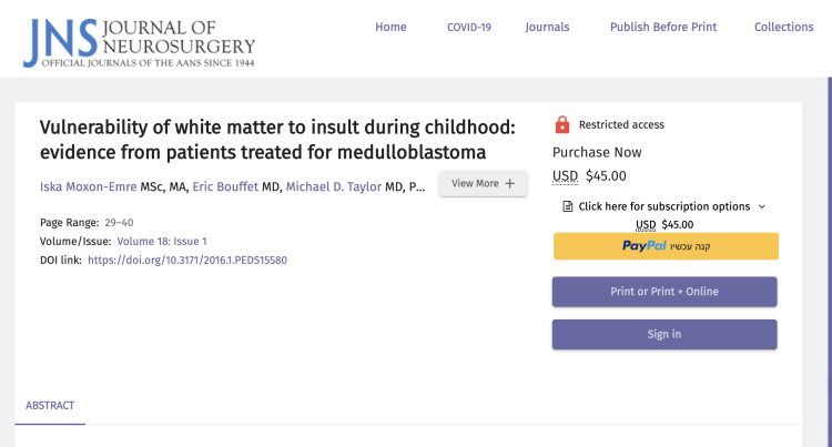 Vulnerability of white matter to insult during childhood: evidence from patients treated for medulloblastoma