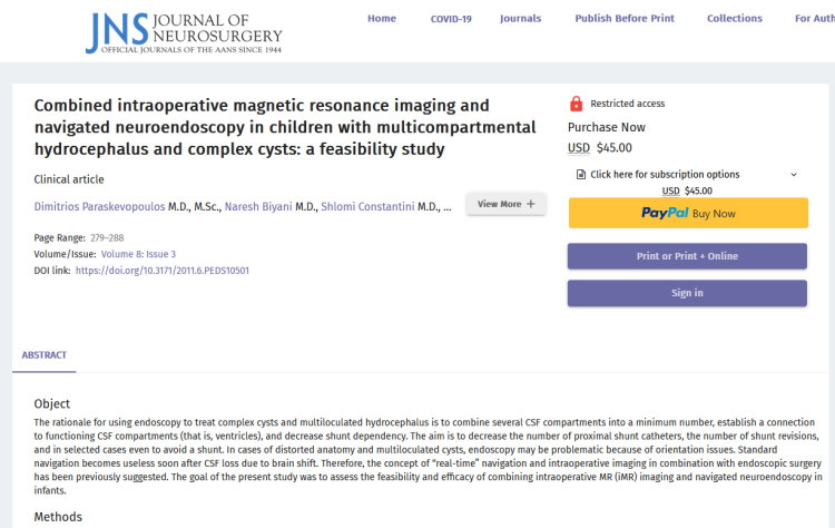 Combined Intraoperative Magnetic Resonance Imaging and Navigated Neuroendoscopy in Children with Multicompartmental Hydrocephalus and Complex Cysts: A Feasibility Study