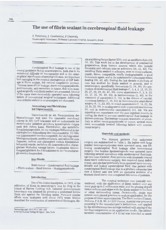 The Use of Fibrin Sealant in Cerebrospinal Fluid Leakage