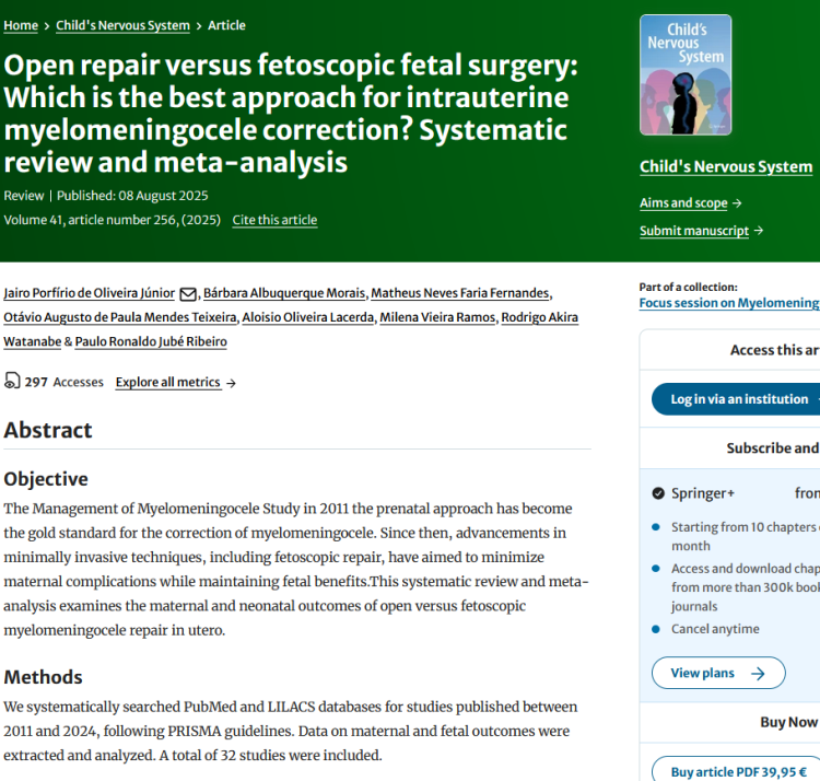 Open Repair Versus Fetoscopic Fetal Surgery: Which is the Best Approach for Intrauterine Myelomeningocele Correction? Systematic Review and Meta-Analysis