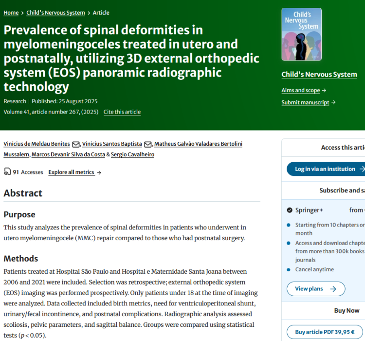 Prevalence of Spinal Deformities in Myelomeningoceles Treated in Utero and Postnatally, Utilizing 3D External Orthopedic System (EOS) Panoramic Radiographic Technology