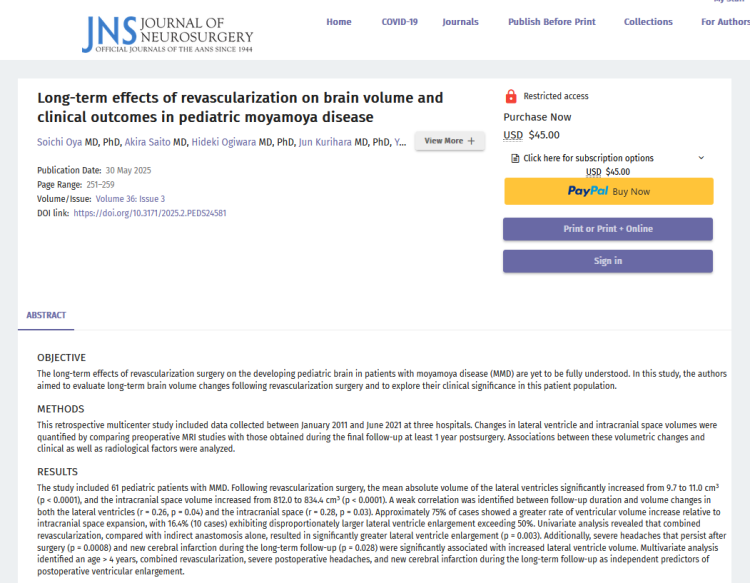 Long-Term Effects of Revascularization on Brain Volume and Clinical Outcomes in Pediatric Moyamoya Disease
