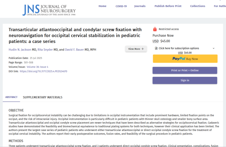 Transarticular Atlantooccipital and Condylar Screw Fixation with Neuronavigation for Occipital Cervical Stabilization in Pediatric Patients: A Case Series