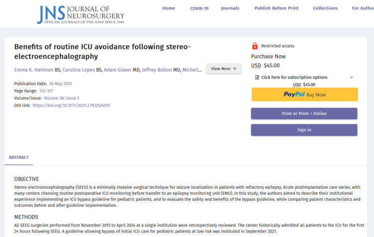 Benefits of Routine ICU Avoidance Following Stereo-Electroencephalography