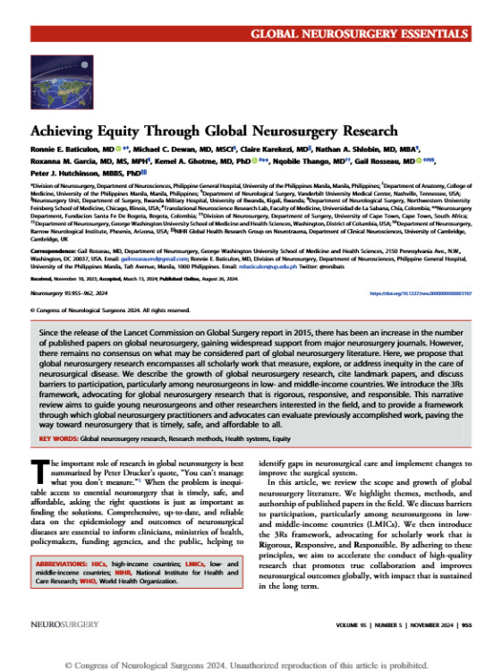 Achieving Equity Through Global Neurosurgery Research