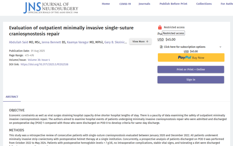 Evaluation of Outpatient Minimally Invasive Single-Suture Craniosynostosis Repair