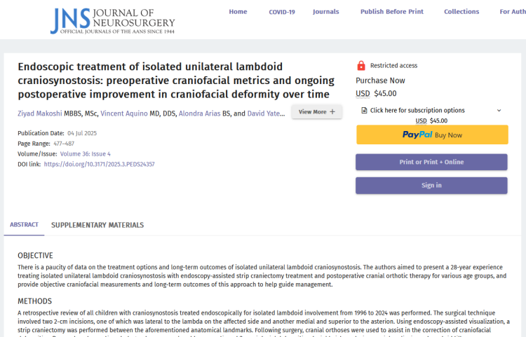 Endoscopic Treatment of Isolated Unilateral Lambdoid Craniosynostosis: Preoperative Craniofacial Metrics and Ongoing Postoperative Improvement in Craniofacial Deformity Over Time
