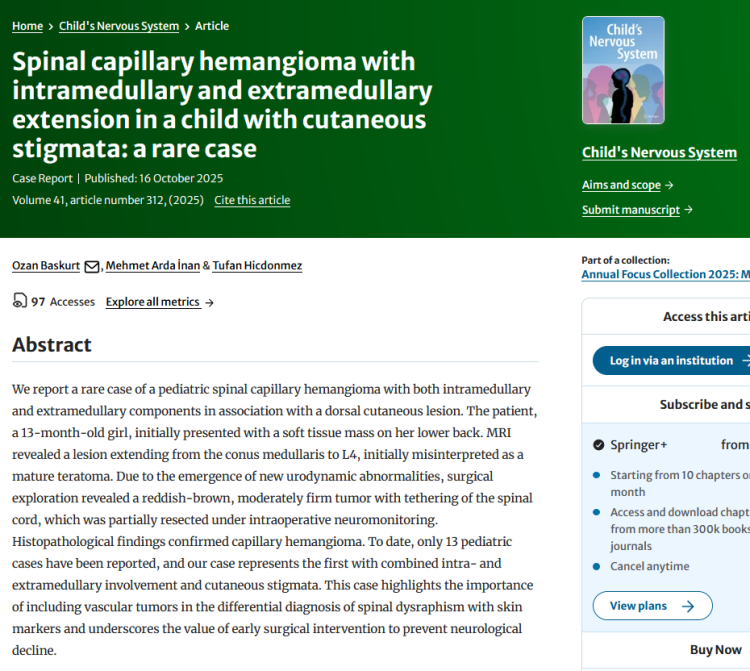 Spinal Capillary Hemangioma with Intramedullary and Extramedullary Extension in a Child with Cutaneous Stigmata: A Rare Case