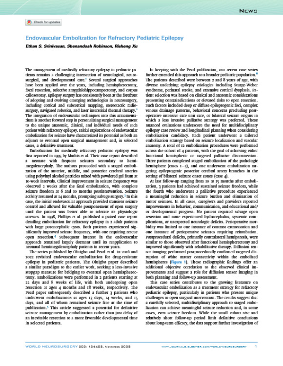 Endovascular Embolization for Refractory Pediatric Epilepsy